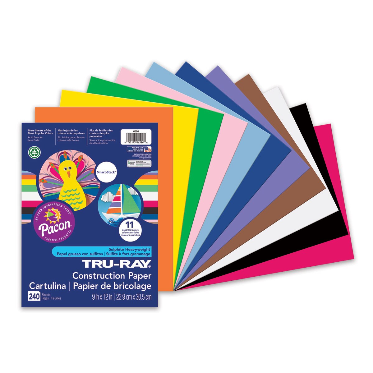 Pacon Tru-Ray Construction Paper - 9&#x22; x 12&#x22;, Smart Stack, 240 Sheets