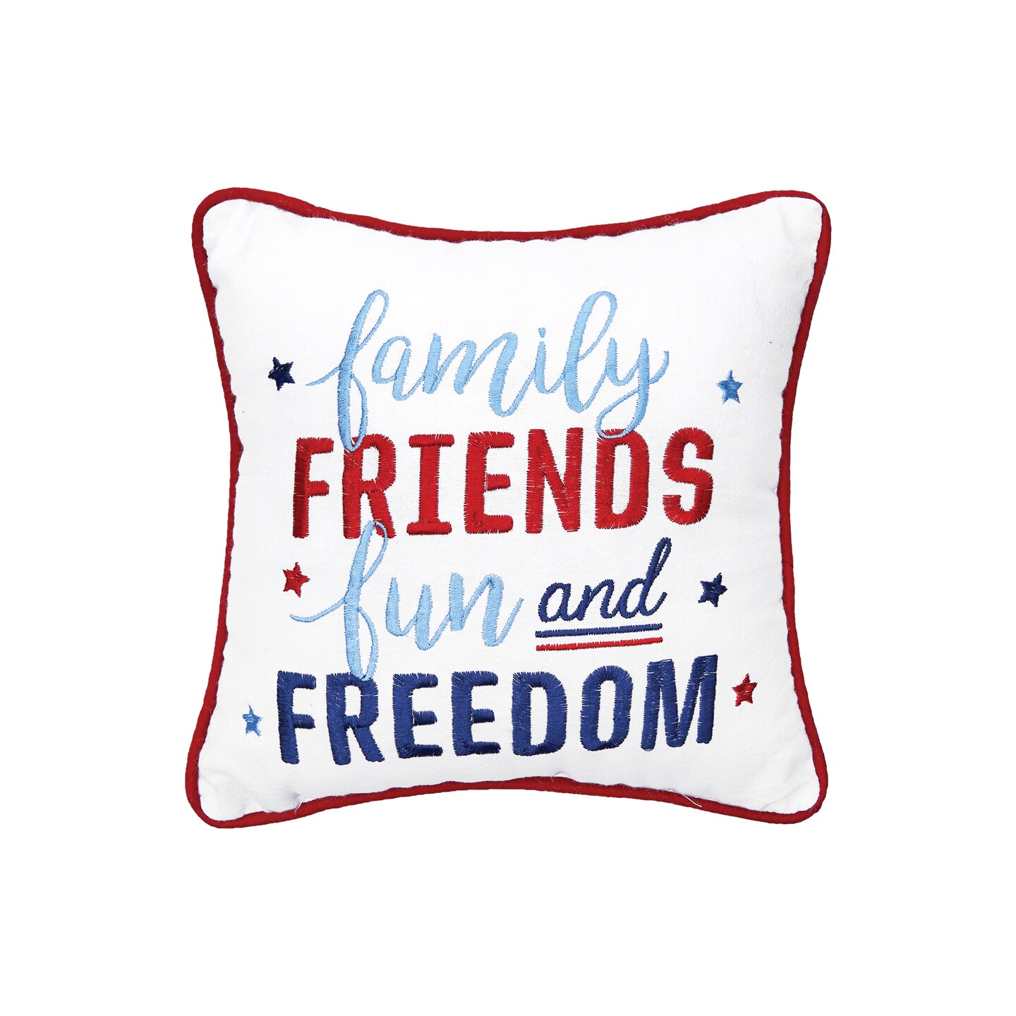 Family, Friends, &#x26; Freedom July Fourth Embroidered Pillow