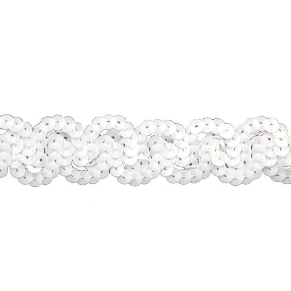Belagio Sequin Trim, 1" Wide, Serpentine Design, 10-Yard Bolt, White