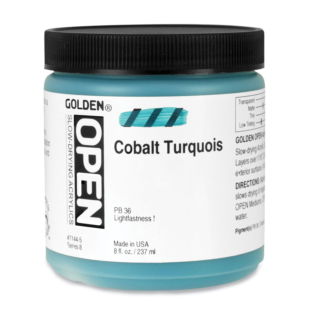 Golden Open Acrylics - Cobalt Turquois, 8 oz Jar