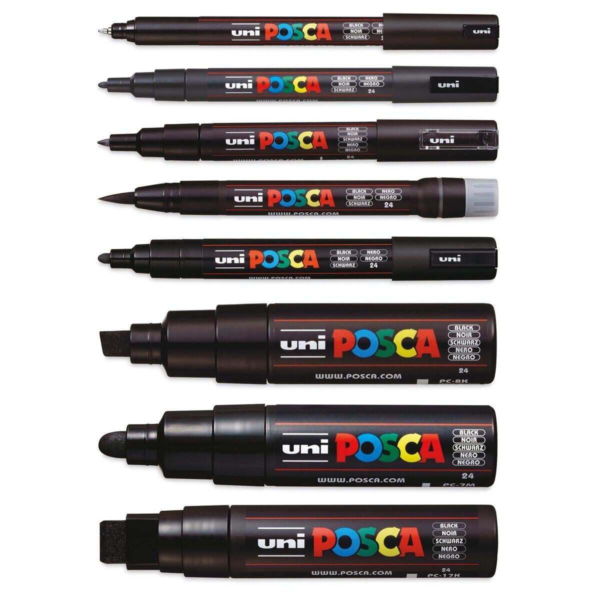 Uni Posca Paint Markers - Black, Set of 8, Assorted Tips