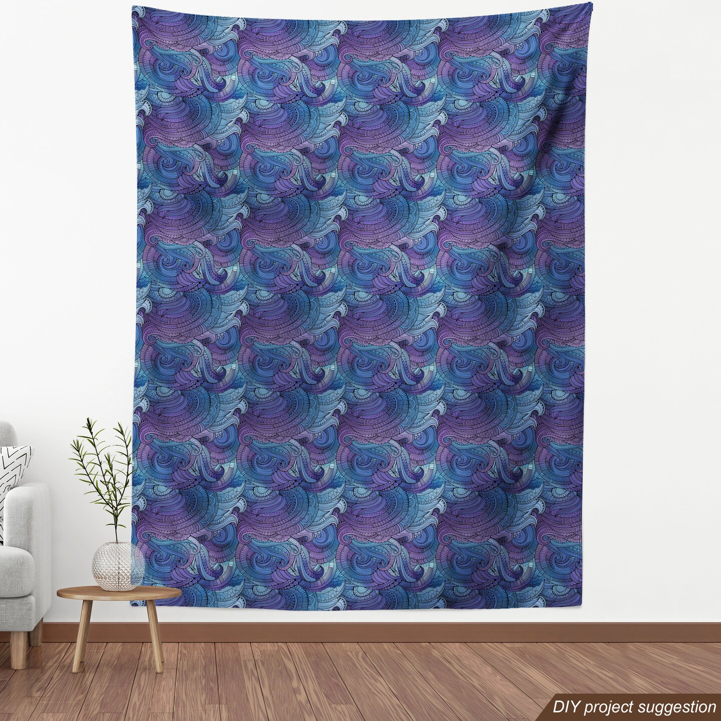 Ambesonne Abstract Fabric by The Yard, Ocean Inspired Graphic Paisley Swirled Hand Drawn Art Print, Decorative Fabric for Upholstery and Home Accents, 1 Yard, Purple Blue