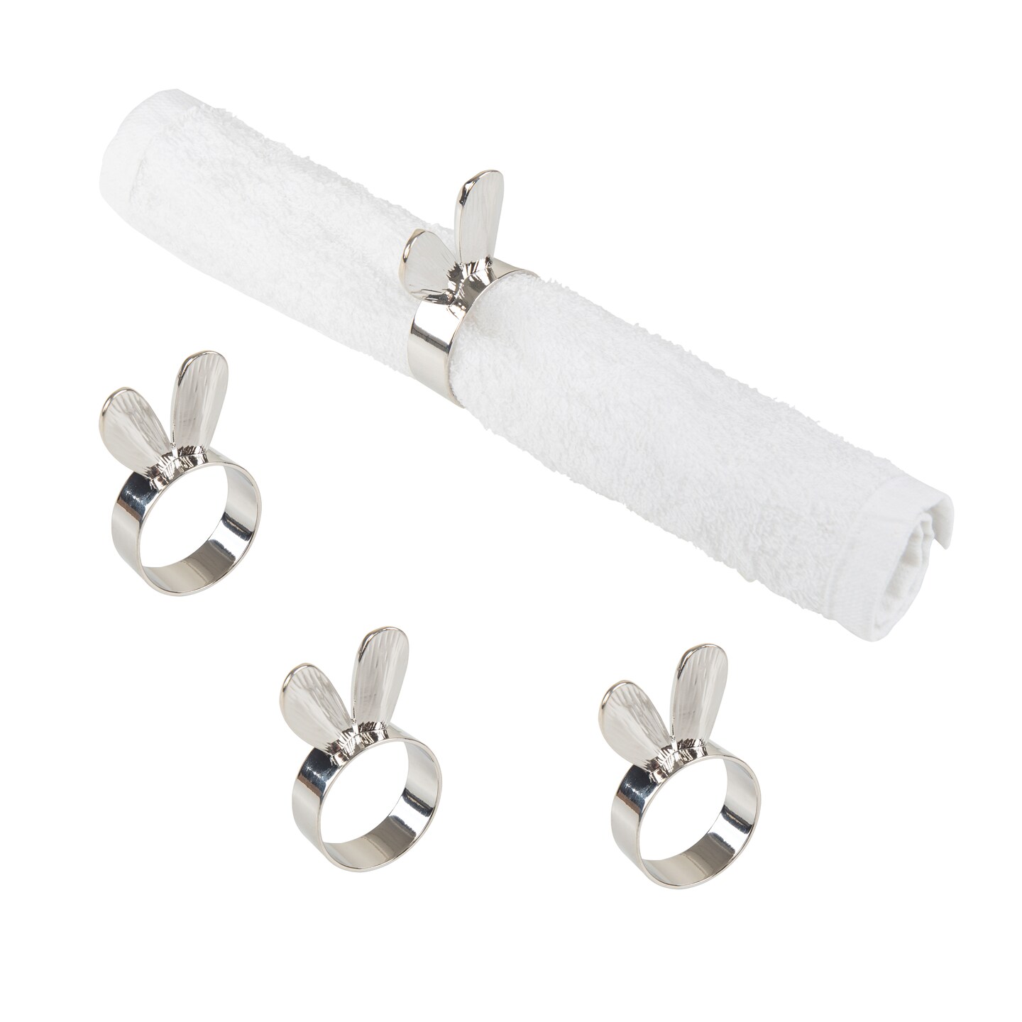 Easter Silver Bunny Rabbit Ears Napkin Ring, Set of 4