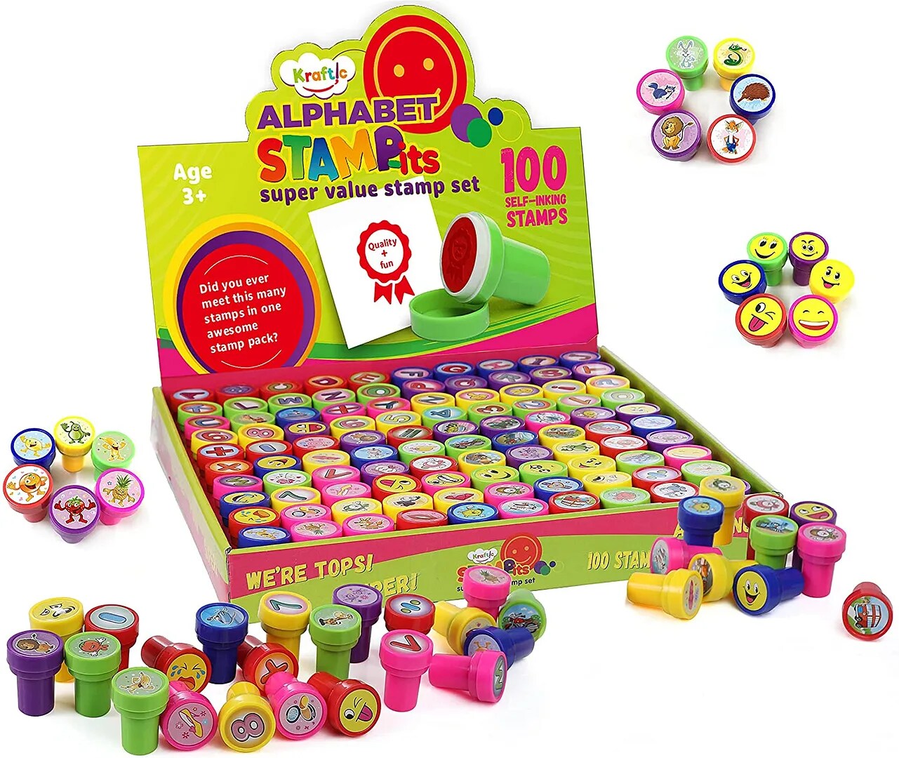 JOYIN 100PCS Assorted Stamps for Kids Self-Ink Stamps for Party Favor,  Teacher Stamps, Kids Treasure Box, Prize for Classroom, Easter Egg Stuffers  (50