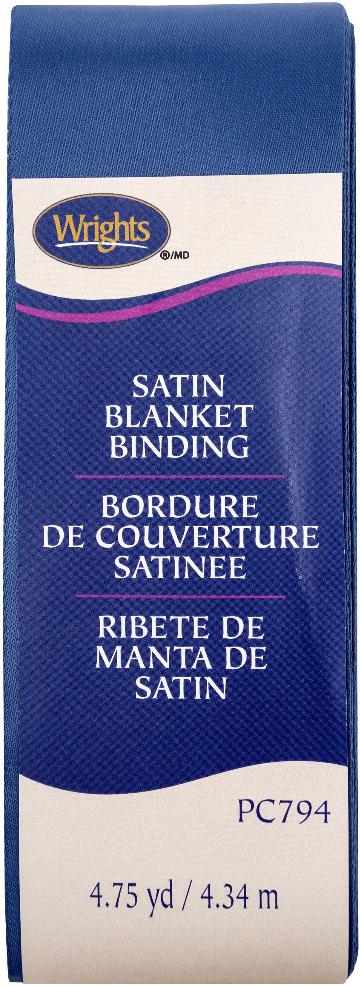 Wrights Single Fold Satin Blanket Binding 2"X4.75Yd-Stone Blue