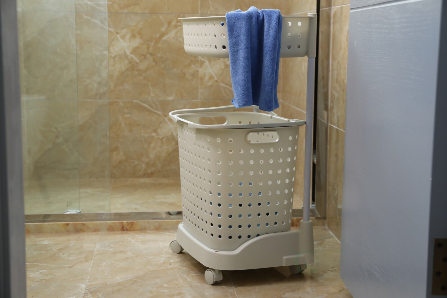 2 Tier Plastic Laundry Basket with Wheels