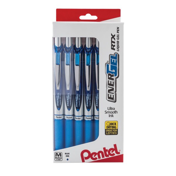 EnerGel RTX Retractable Liquid Gel Pen, (0.7mm) Metal Tip, Medium Line,0.7mm, Blue Ink, 12-Pk Hanging Window Box