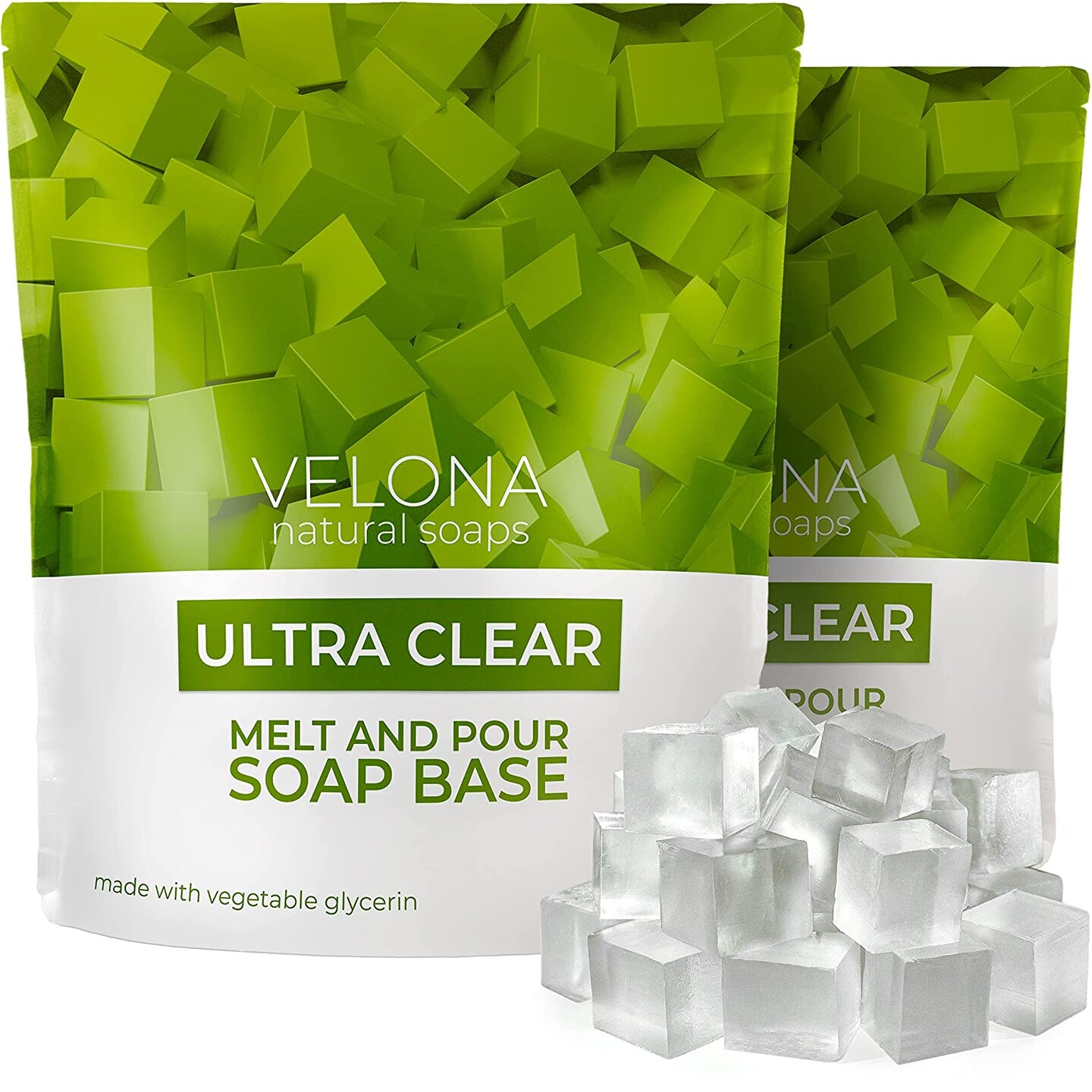 4 LB - Ultra Clear Glycerin Soap Base by Velona | Pre-Cut Cubes | SLS/SLES Free | Melt and Pour | Transparent Natural Bars for The Best Result for Soap-Making