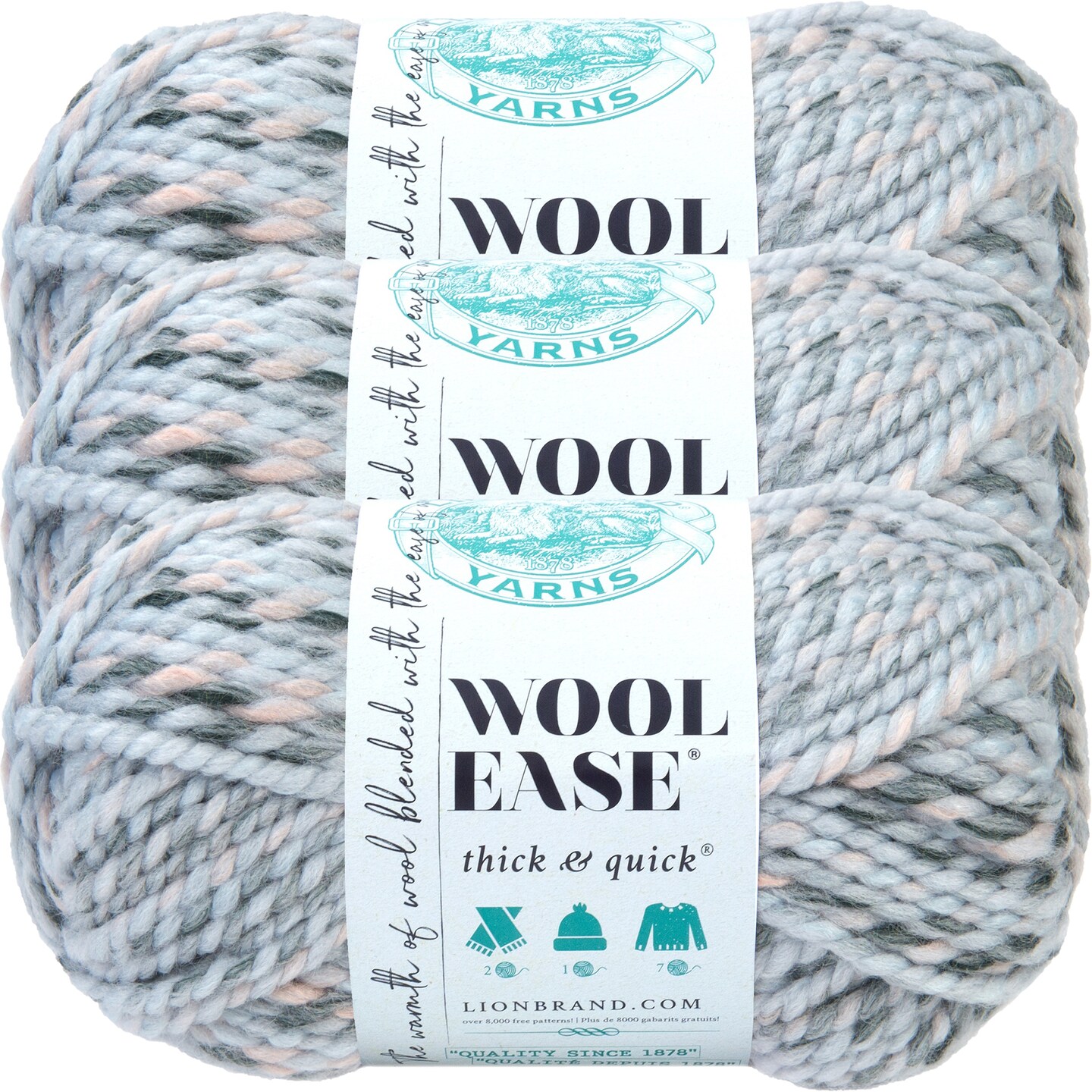 (3 Pack) Lion Brand Wool-Ease Thick & Quick Yarn - Arctic Ice