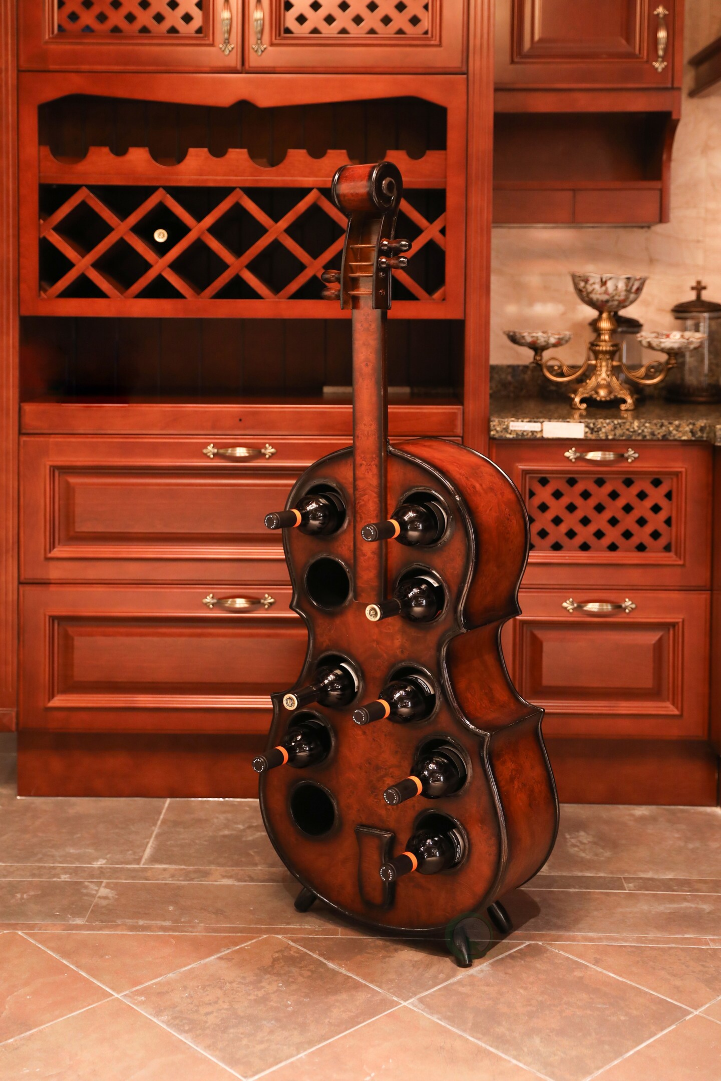 Wooden Violin Shaped Wine Rack, 10 Bottle Decorative Wine Holder