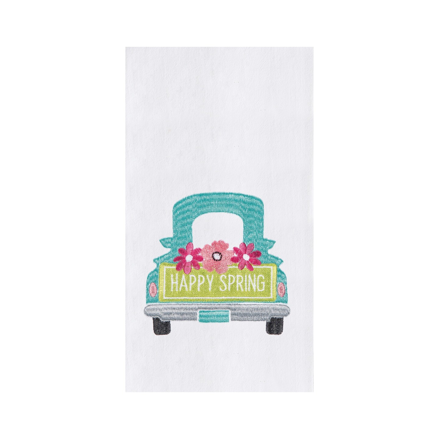 &#x22;Happy Spring&#x22; Pickup Truck Easter Spring Theme Flour Sack Kitchen Dishtowel