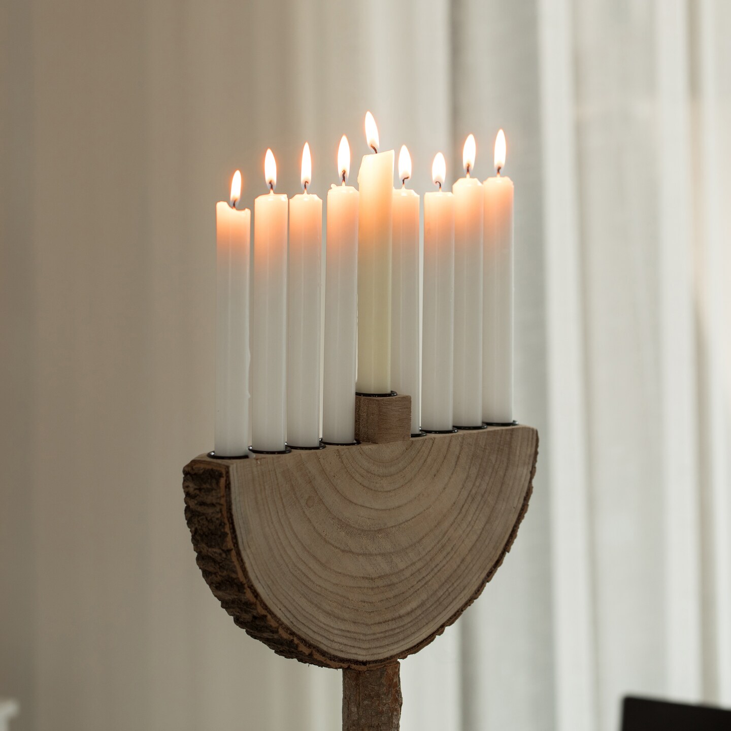 Nine Branch Vintage Handmade Wooden Hanukkah Menorah for Home, Synagogue and Shul