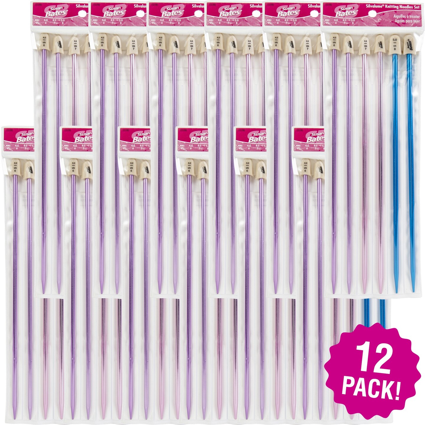 Multipack of 12 - Silvalume Single Point Knitting Needles 10" Gift Set-Sizes 6 To 8