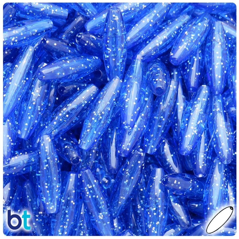 BeadTin Dark Sapphire Sparkle 19mm Spaghetti Plastic Craft Beads