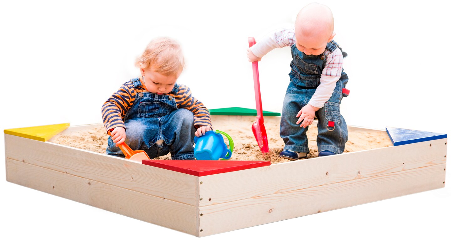 Outdoor Wooden Sand Box with Floor Cover and Waterproof Protection Cover, Square Sandpit for Kids