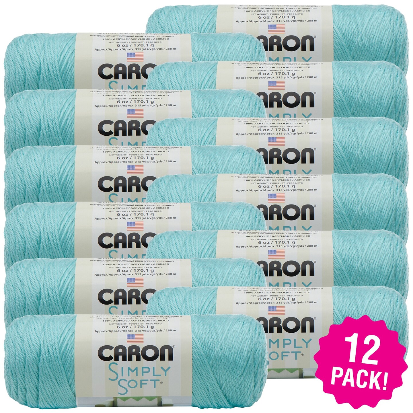 Multipack of 12 - Caron Simply Soft Solids Yarn-Robin&#x27;s Egg