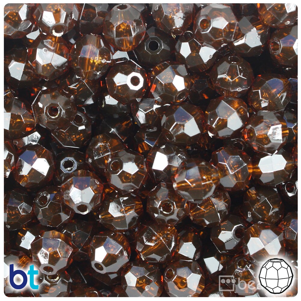 BeadTin Root Beer Transparent 10mm Faceted Round Plastic Craft Beads (225pcs)