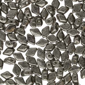 Mini GemDuo 2-Hole Diamond Shaped Bead, Jet Silver Pastel, 7.5 grams