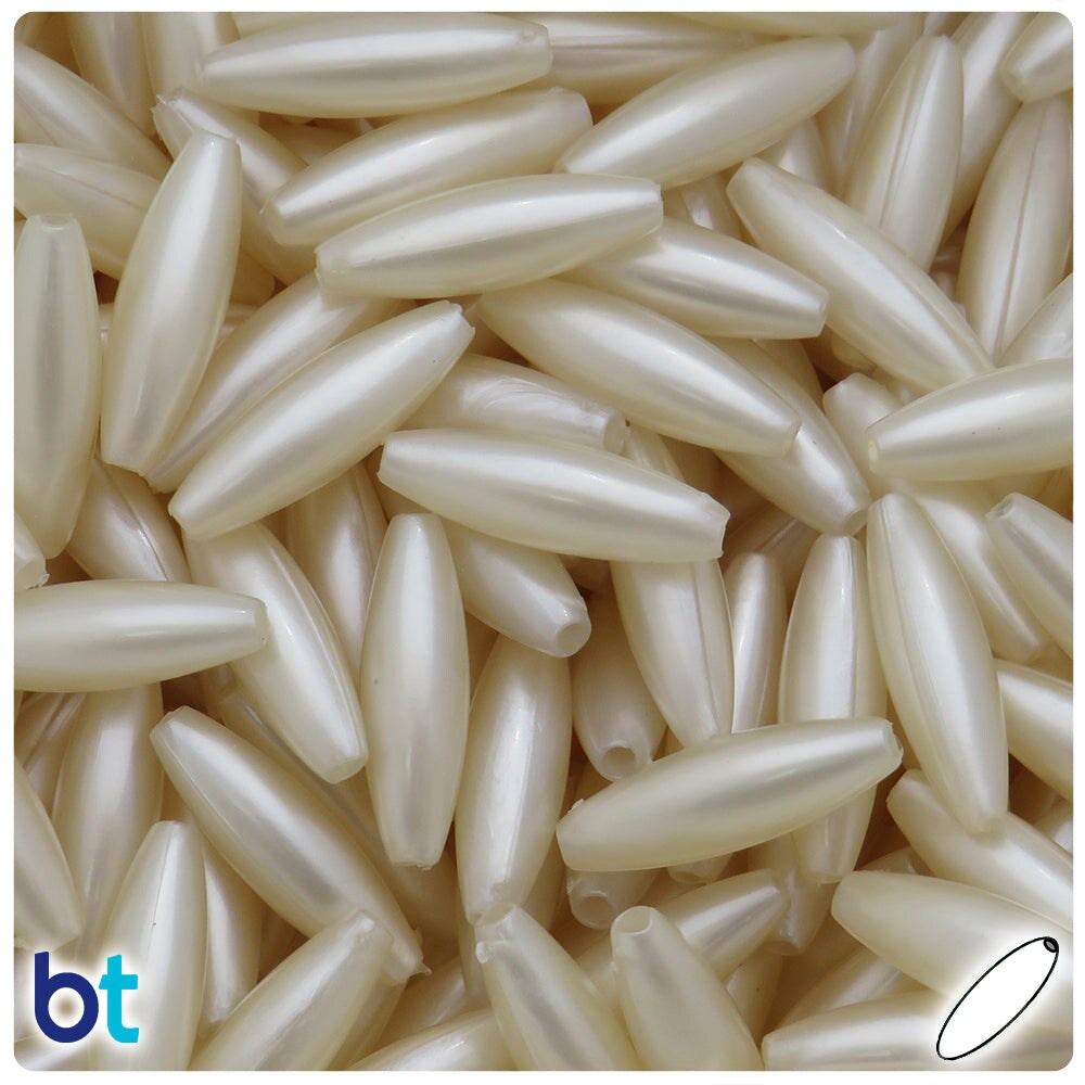 BeadTin Natural Pearl 19mm Spaghetti Plastic Craft Beads (150pcs