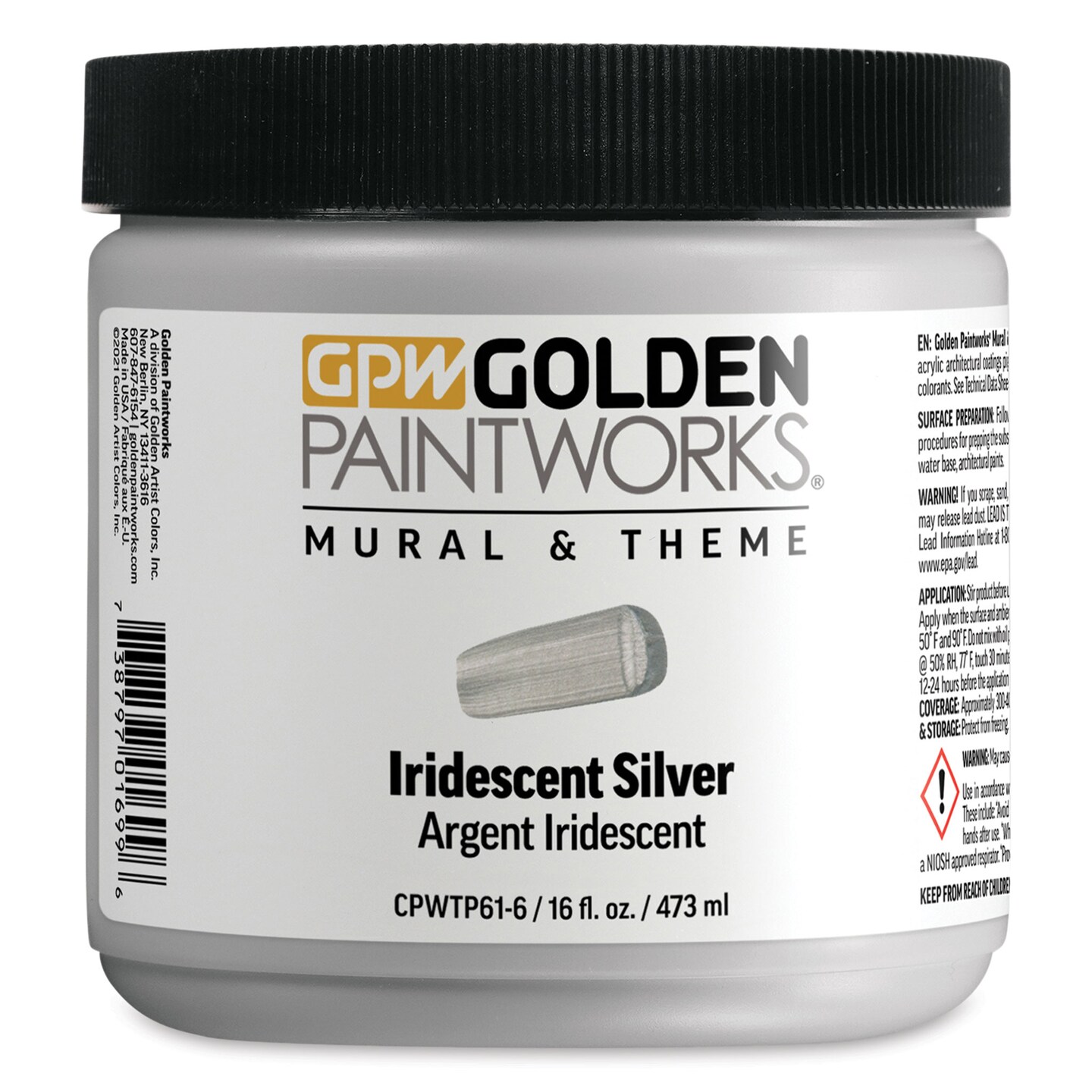Golden Paintworks Mural and Theme Acrylic Paint - Iridescent Silver, 16 oz, Jar