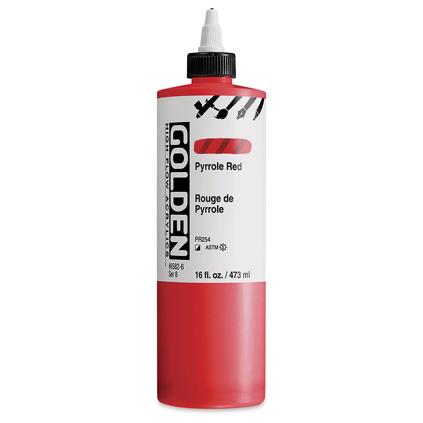 Golden High Flow Acrylics - Pyrrole Red, 16 oz bottle