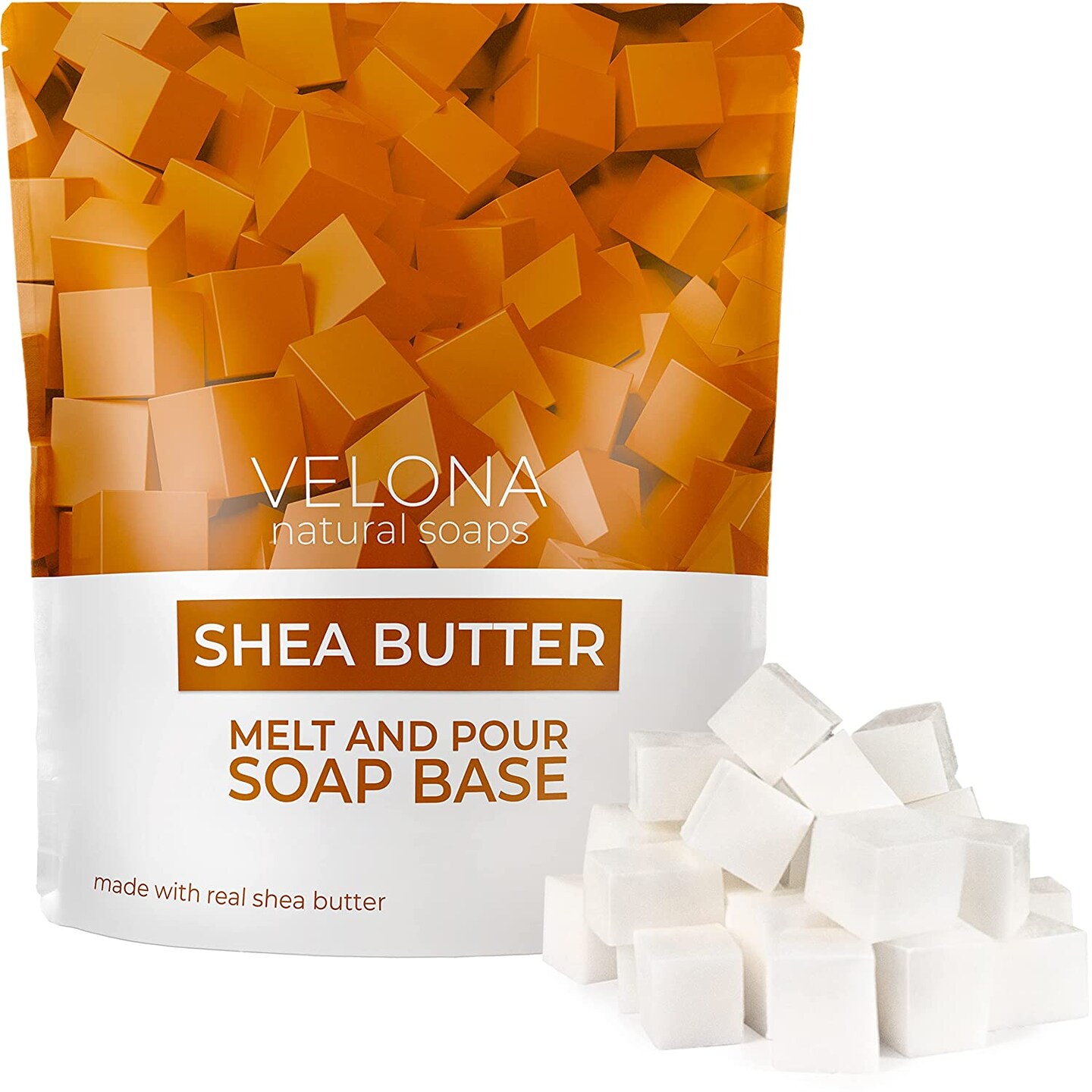 2 LB - Shea Butter Soap Base by Velona | Pre-Cut Cubes | SLS/SLES Free | Glycerin Melt and Pour | Natural Bars for The Best Result for Soap-Making