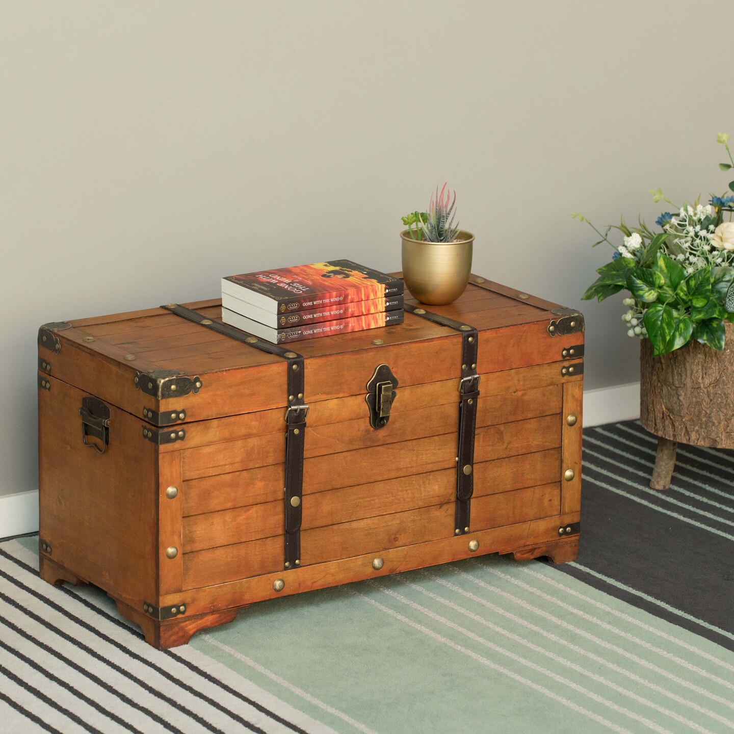 Rustic Large Wooden Storage Trunk with Lockable Latch