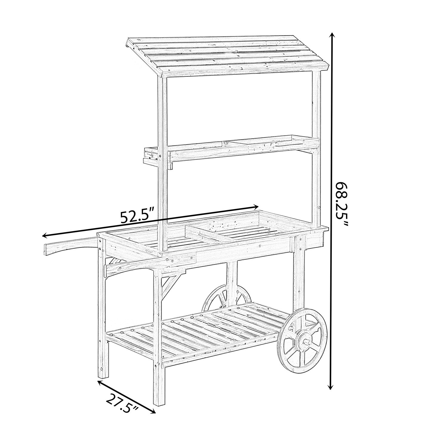 Antique Solid Wood Decor Display Rack Cart Wood Plant Stands with Wheels for Decor Display | 2 Wheeled Wood Wagon with Shelves for Plants and More