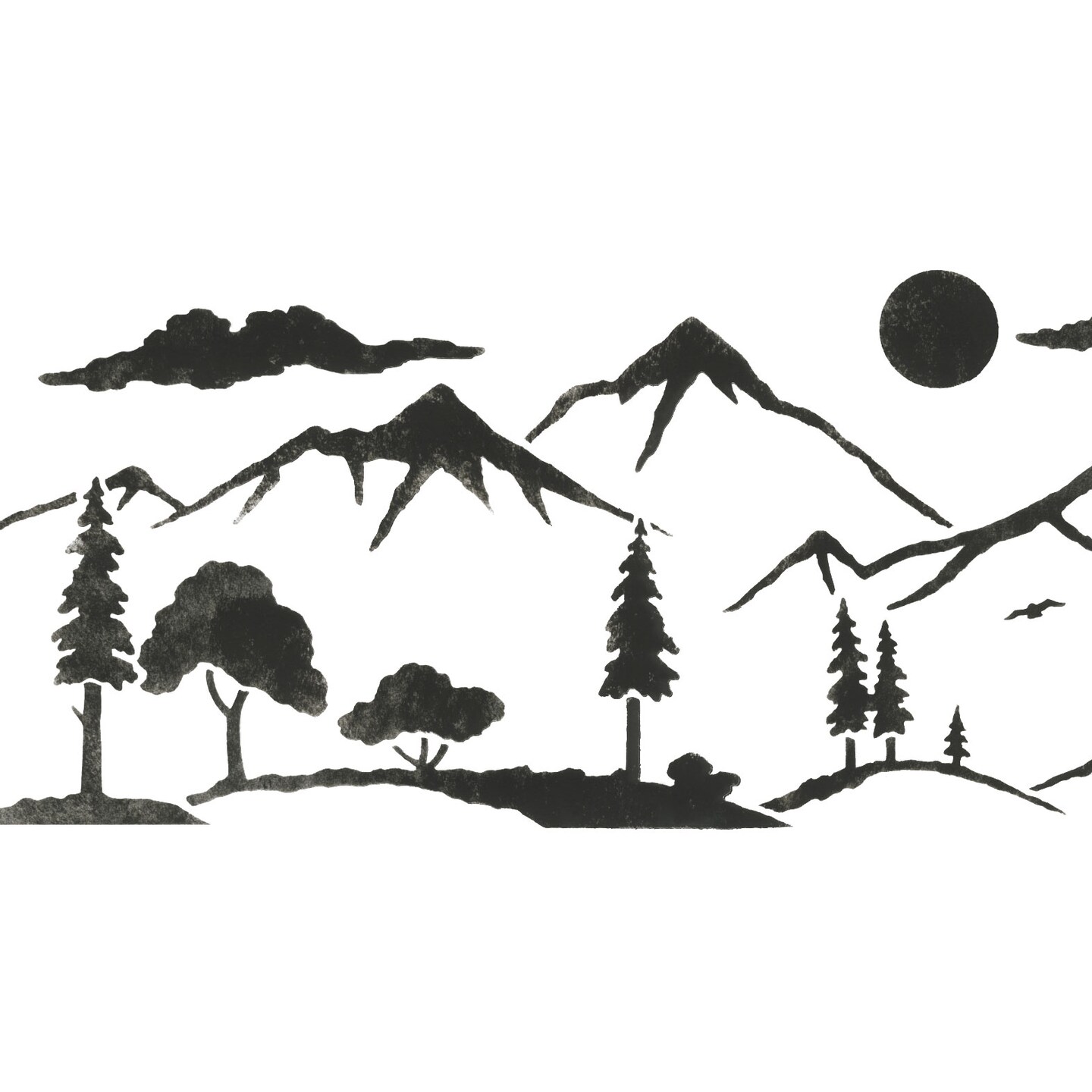 Mountain Silhouette Landscape Wall Stencil | 3146 by Designer Stencils | Animal &#x26; Nature Stencils | Reusable Art Craft Stencils for Painting on Walls, Canvas, Wood | Reusable Plastic Paint Stencil for Home Makeover | Easy to Use &#x26; Clean Art Stencil