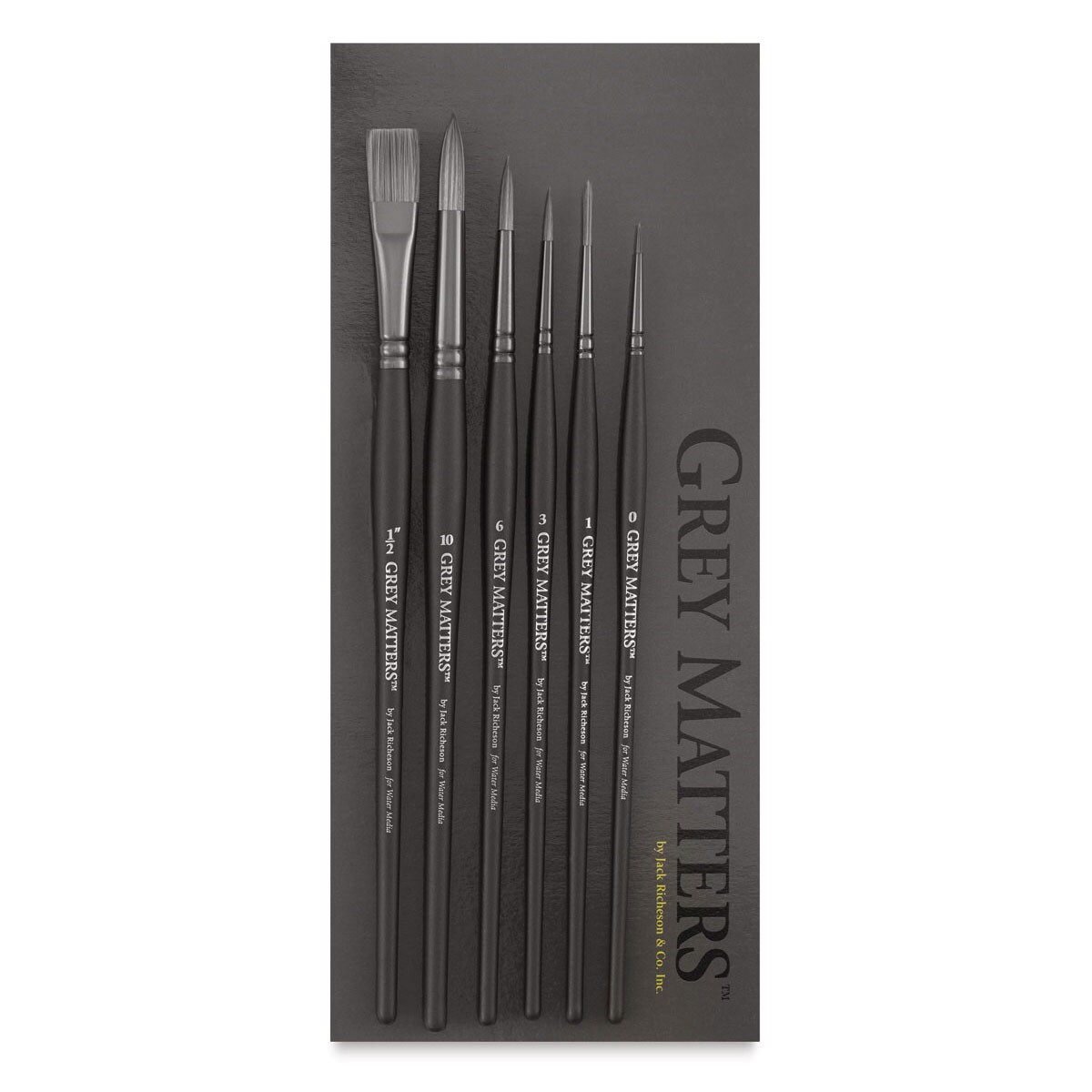 Richeson Grey Matters Brush Set - Synthetic Watercolor Brushes, Short Handle, Set of 6