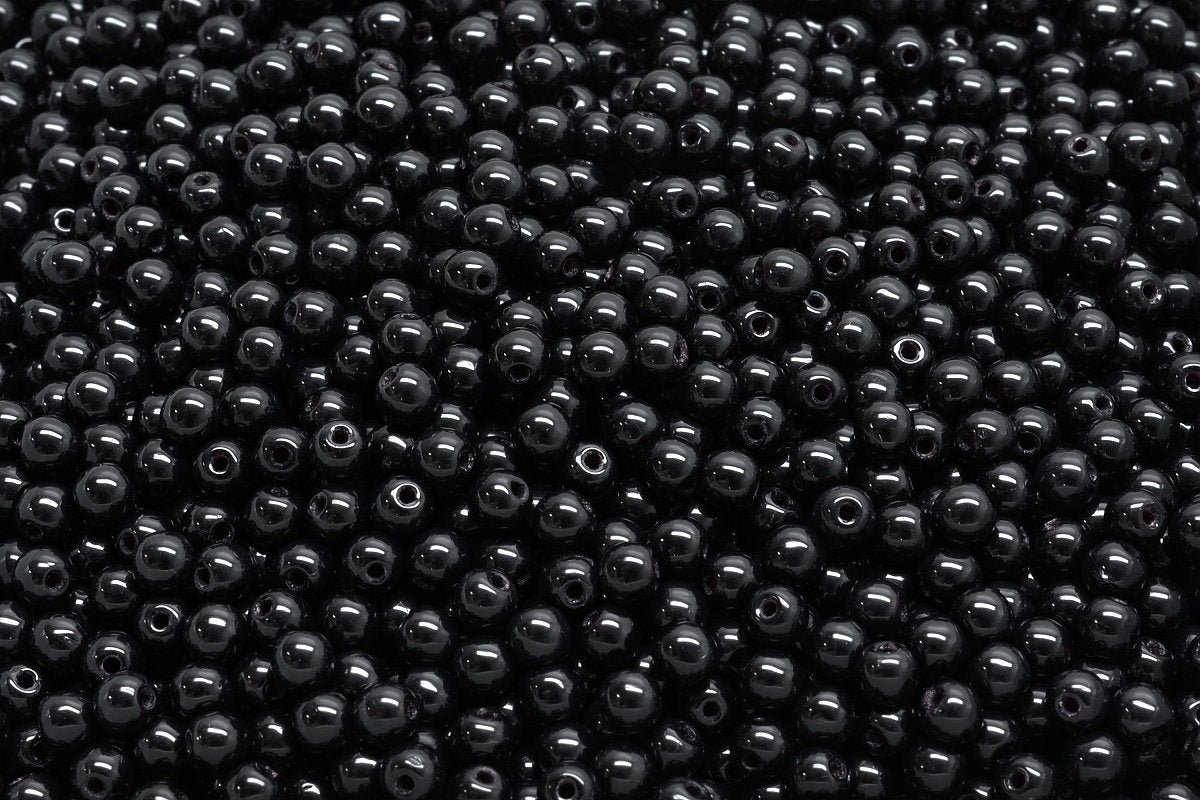 3mm Czech Round Druk Bead, Jet, 50 pieces