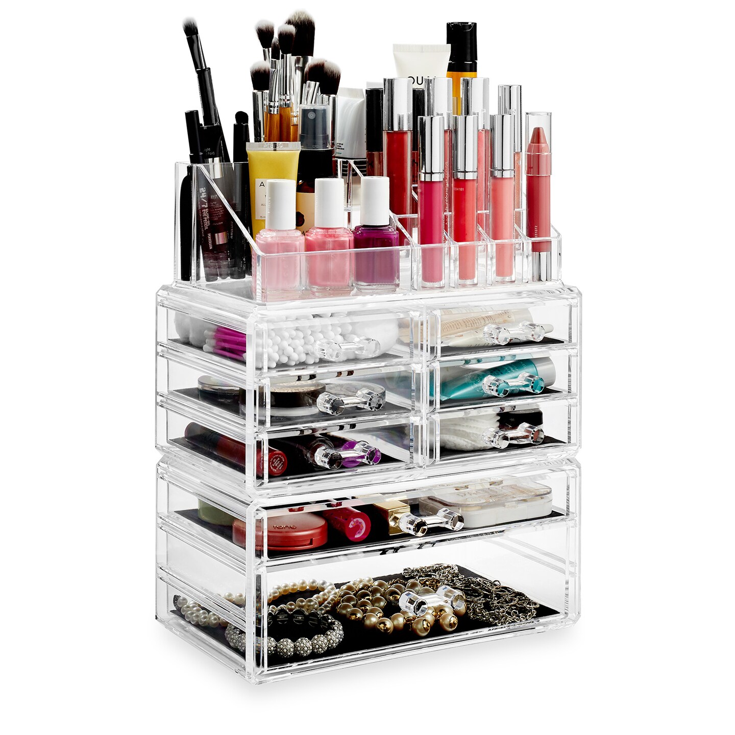 Casafield Makeup Storage Organizer, Clear Acrylic Cosmetic & Jewelry  Organizer with 3 Large and 4 Small Drawers