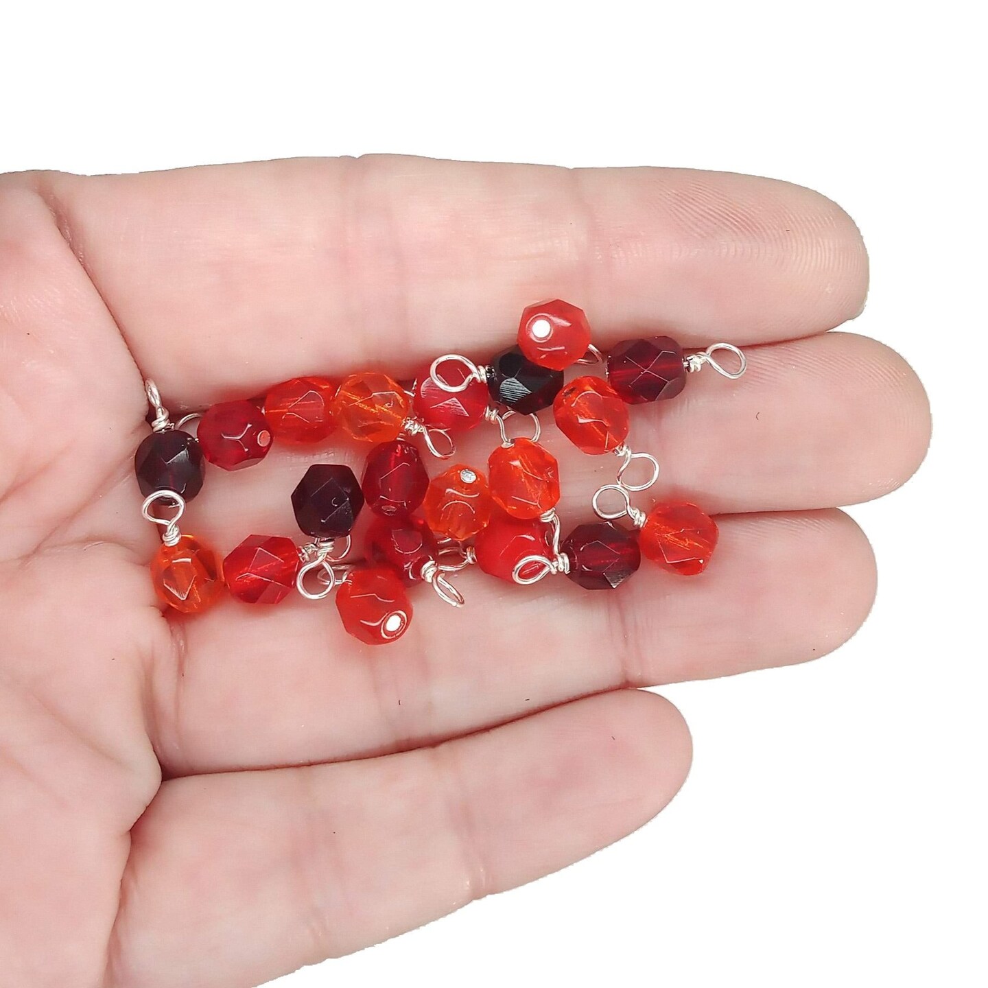 Red Czech Glass Bead Charms, 6mm Faceted Bead Dangle Charms, 10 piece Mix, Adorabilities