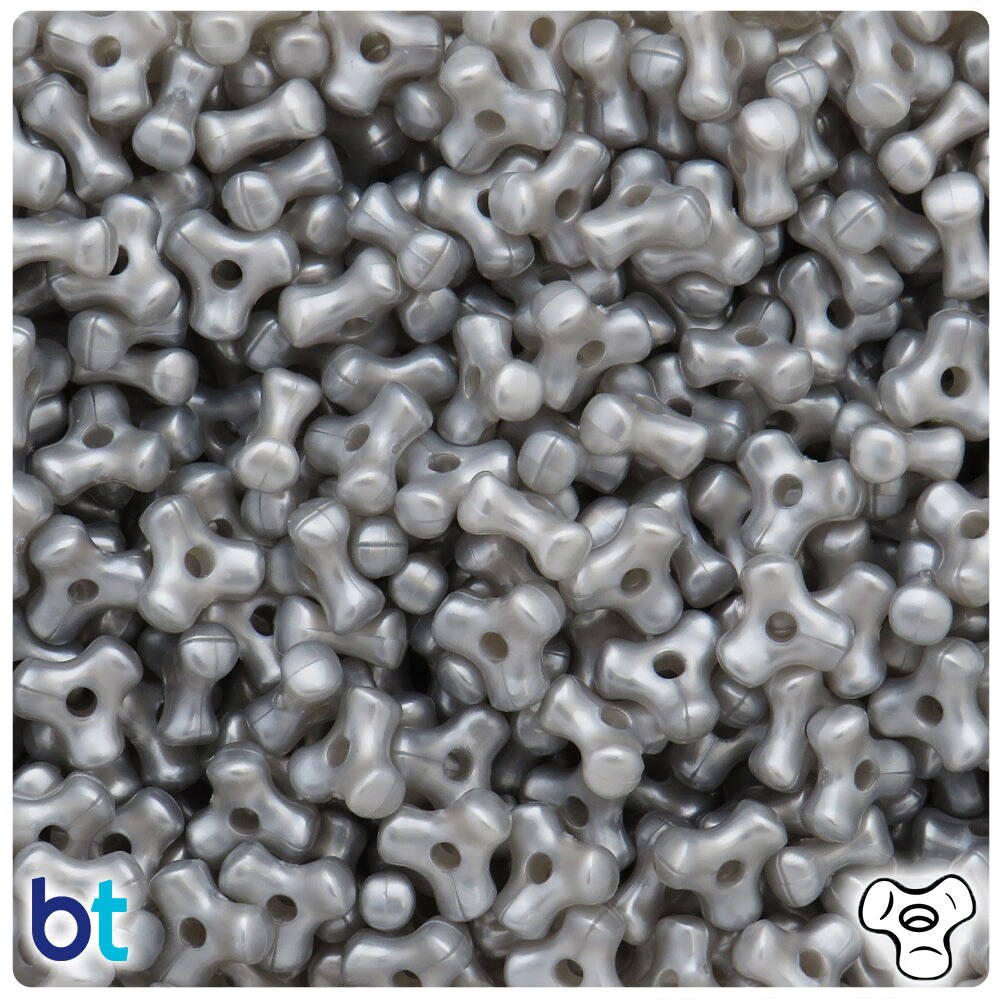 BeadTin Medium Silver Pearl 11mm TriBead Plastic Craft Beads (500pcs)
