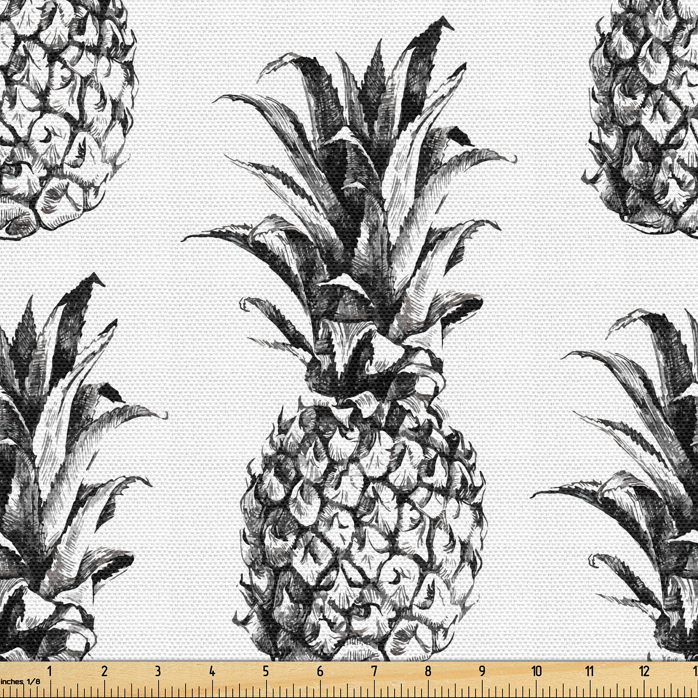 Ambesonne Pineapple Fabric by The Yard, Hand Drawn Tropical Theme Vintage Style Pineapple Fruit Pattern, Decorative Fabric for Upholstery and Home Accents, 10 Yards, Black Gray