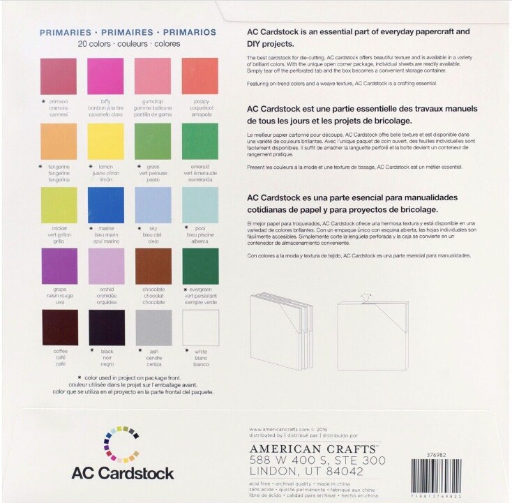 American Crafts™ Primaries 12" x 12" Smooth Cardstock, 60 Sheets 376982