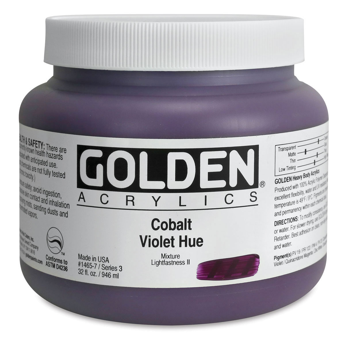 Golden Heavy Body Artist Acrylics - Cobalt Violet Hue, 32 oz Jar