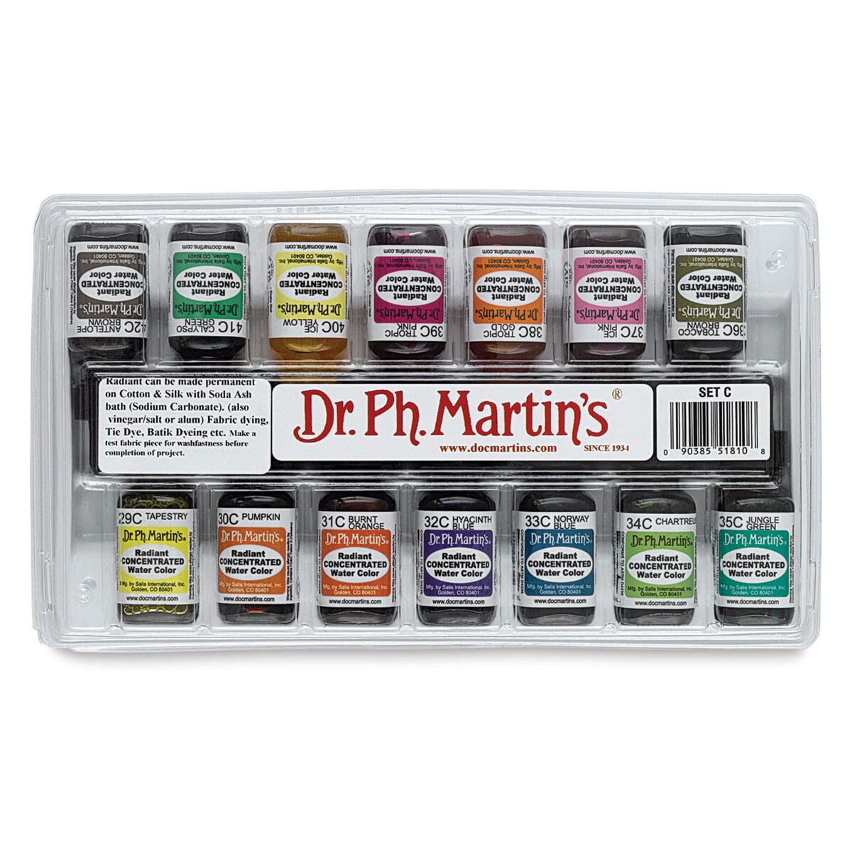 Dr. Ph. Martin's Radiant Concentrated Watercolor Set - 1/2 oz, Set of 14, Assorted, Set C