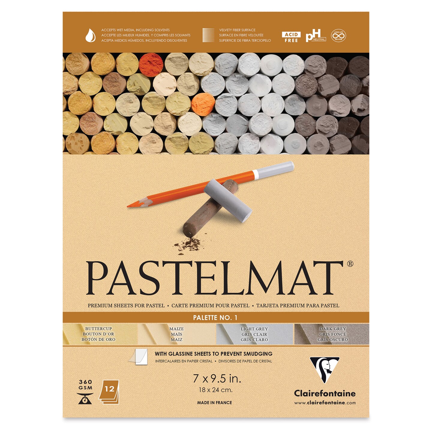 Clairefontaine Pastelmat Pad - 7&#x22; x 9-1/2&#x22;, Assorted, Palette No. 1, 12 Sheets
