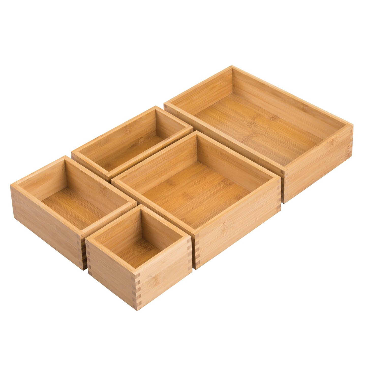 mDesign Bamboo Wood Kitchen Drawer Organizer Tray Bins Set of 5