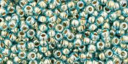 Toho 11/0 Round Japanese Seed Bead, TR11-990, Gilt Lined Aqua