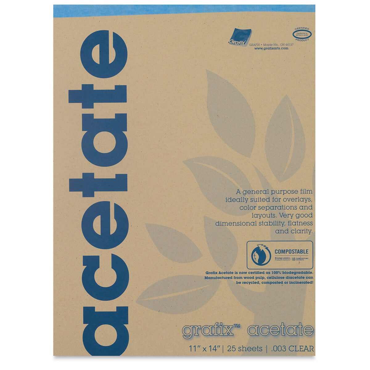 Grafix Clear Acetate - 11&#x22; x 14&#x22; x .003&#x22;, Pad, 25 Sheets