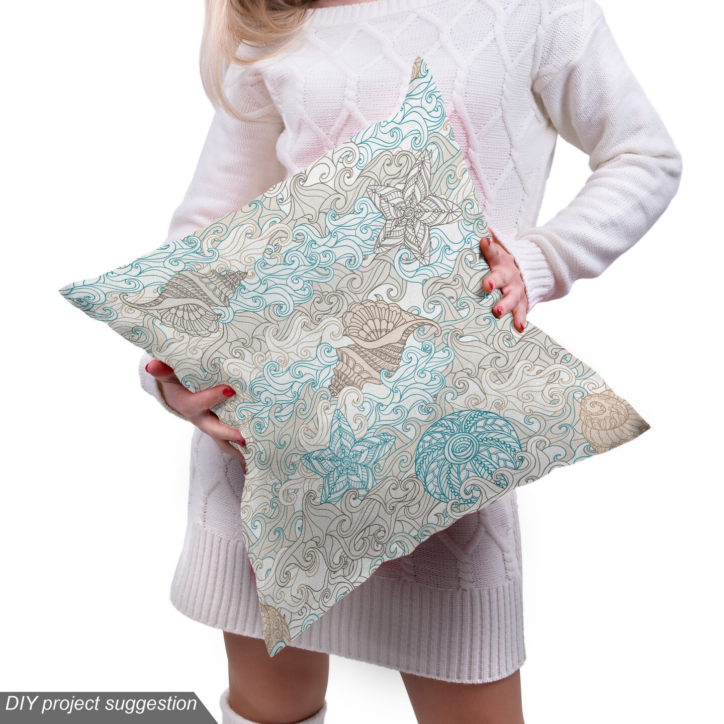 Ambesonne Nautical Fabric by The Yard, Pastel Toned Sea Shell Starfish Mollusk Seahorse Coral Reef Motif Design, Decorative Fabric for Upholstery and Home Accents, 1 Yard, Tan Turquoise