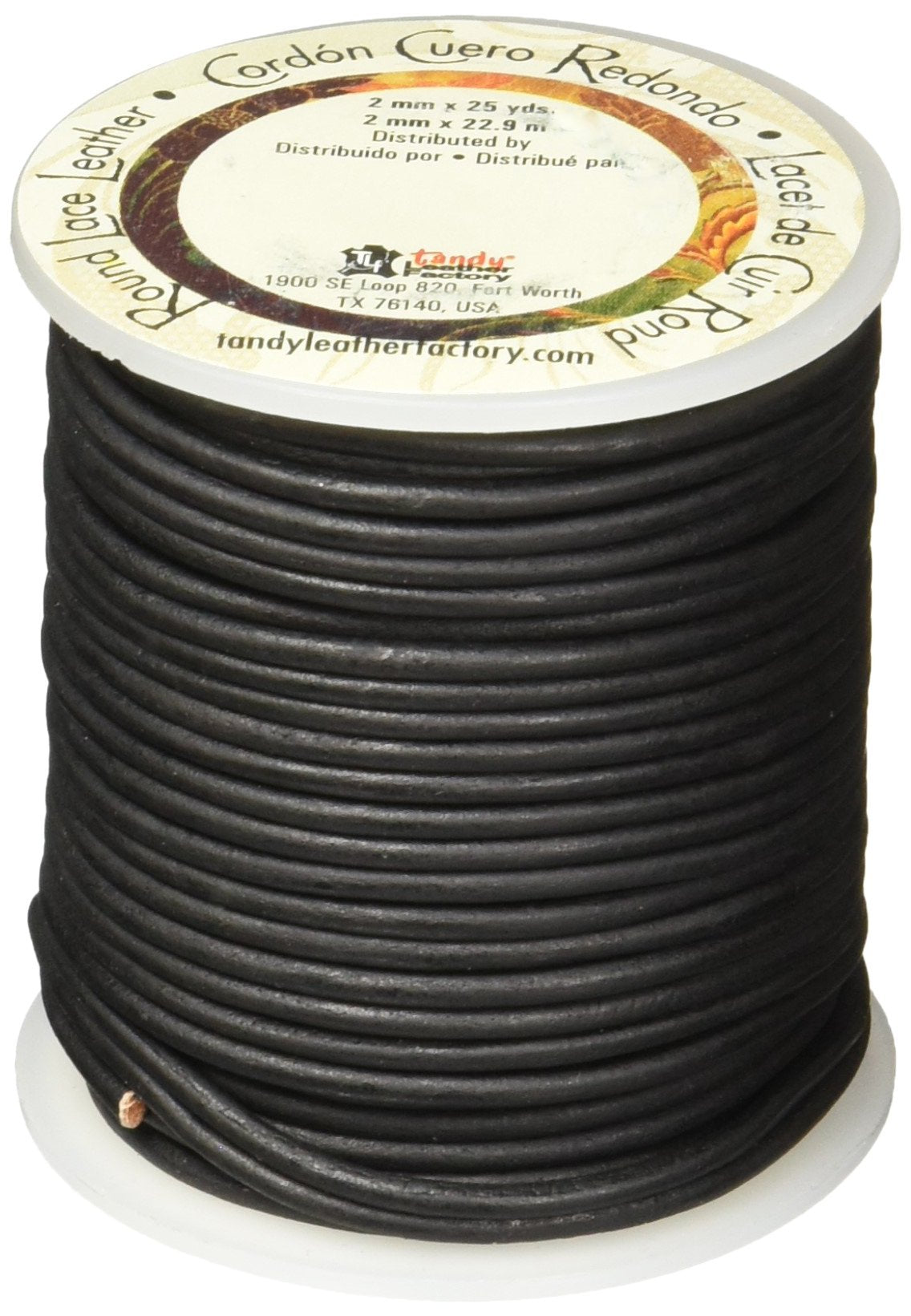 Tandy Leather Round Leather Lace 2mm x 25 yds (22.9 m) Black 5050-01