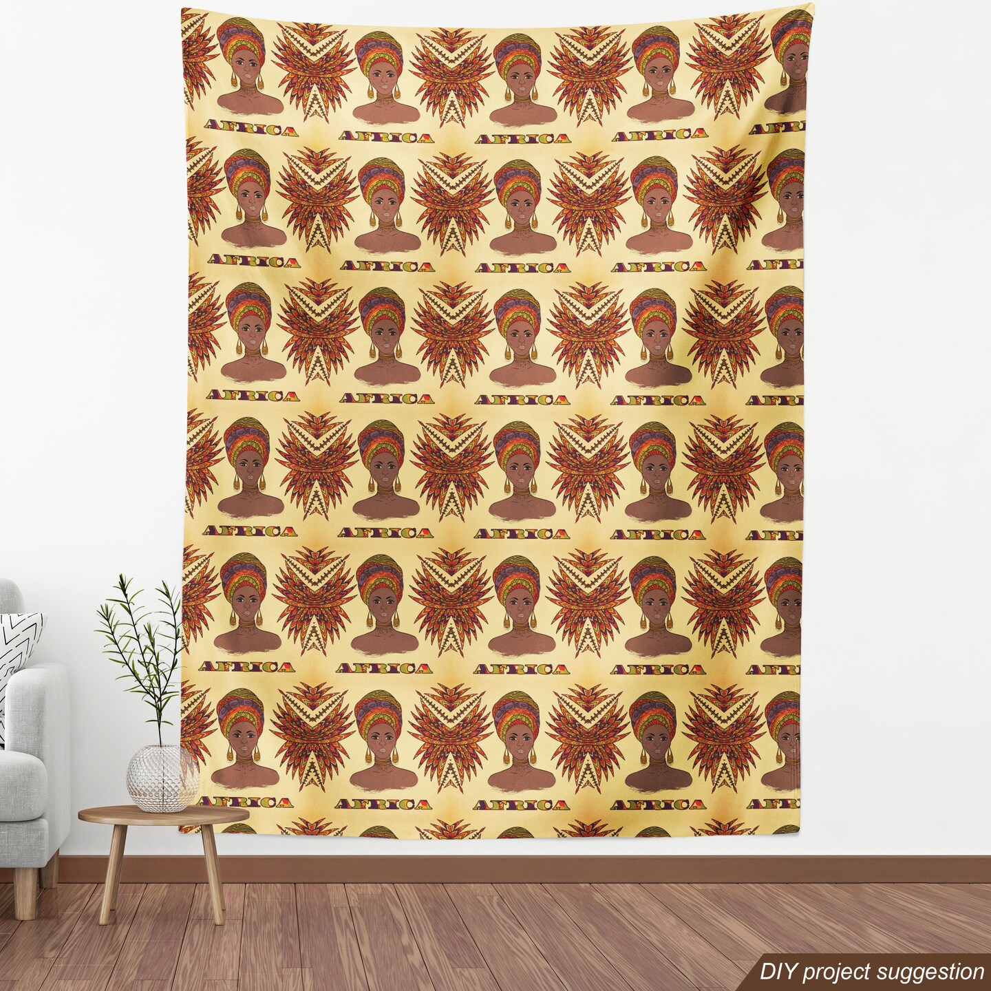 Ambesonne African Fabric by The Yard, Woman in Traditional Turban and Palms Cultural Folk Graphic Art, Decorative Fabric for Upholstery and Home Accents, 10 Yards, Multicolor