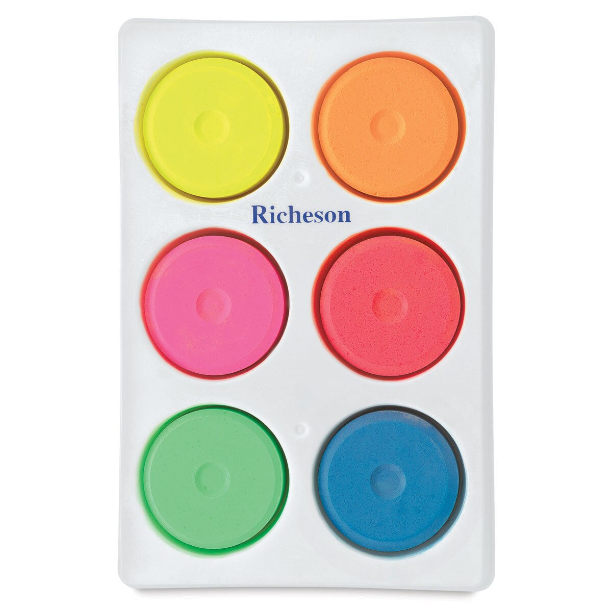 Richeson Tempera Cakes and Sets - Small, Set of 6, Assorted Fluorescent Colors With Tray