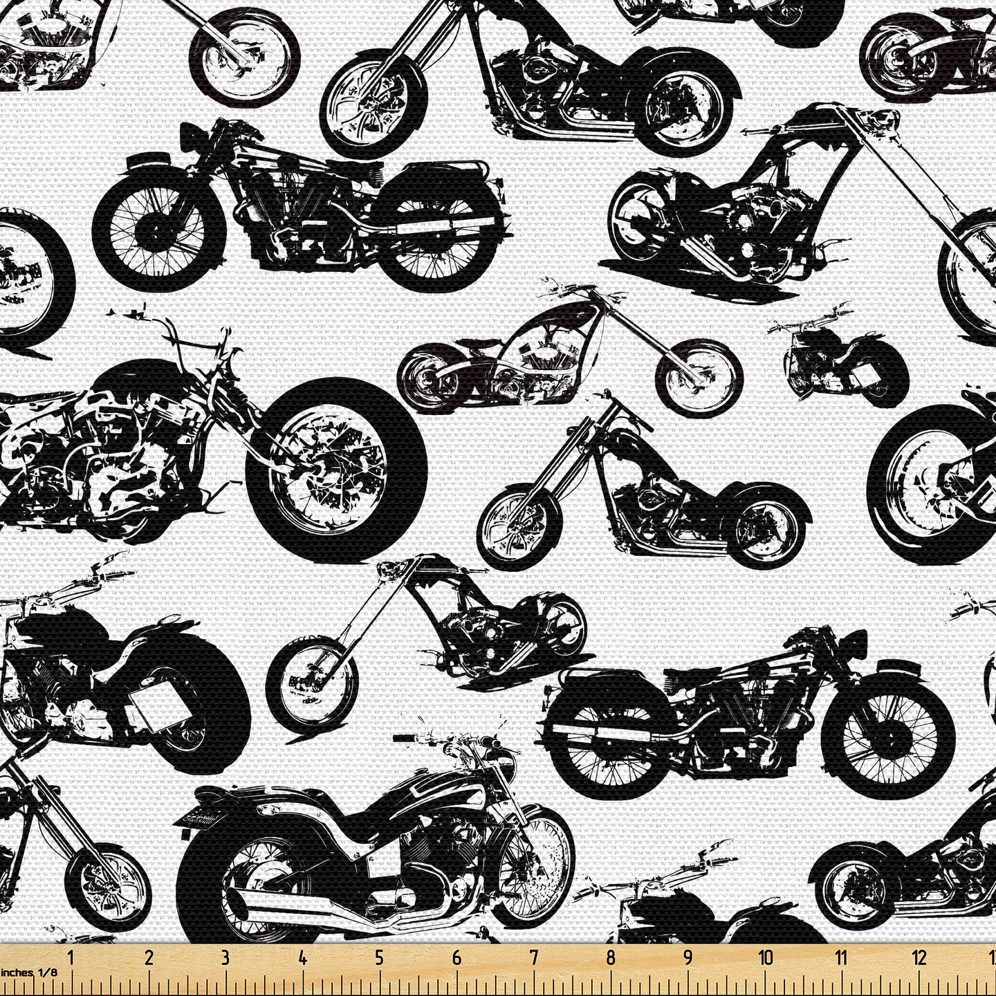 Ambesonne Motorcycle Fabric by The Yard, Retro Chopper Pattern Monochrome Motorbike Design Adventure Cruising Theme, Decorative Fabric for Upholstery and Home Accents, 10 Yards, White and Black