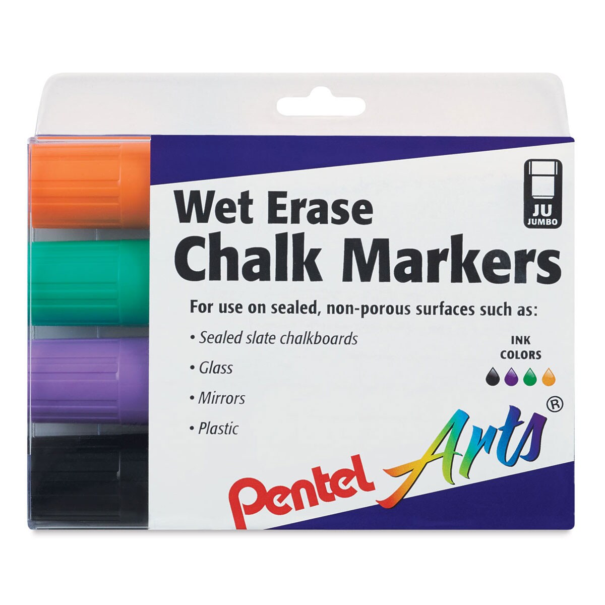 Pentel Wet Erase Chalk Markers - Secondary Colors, Jumbo Point, Set of 4