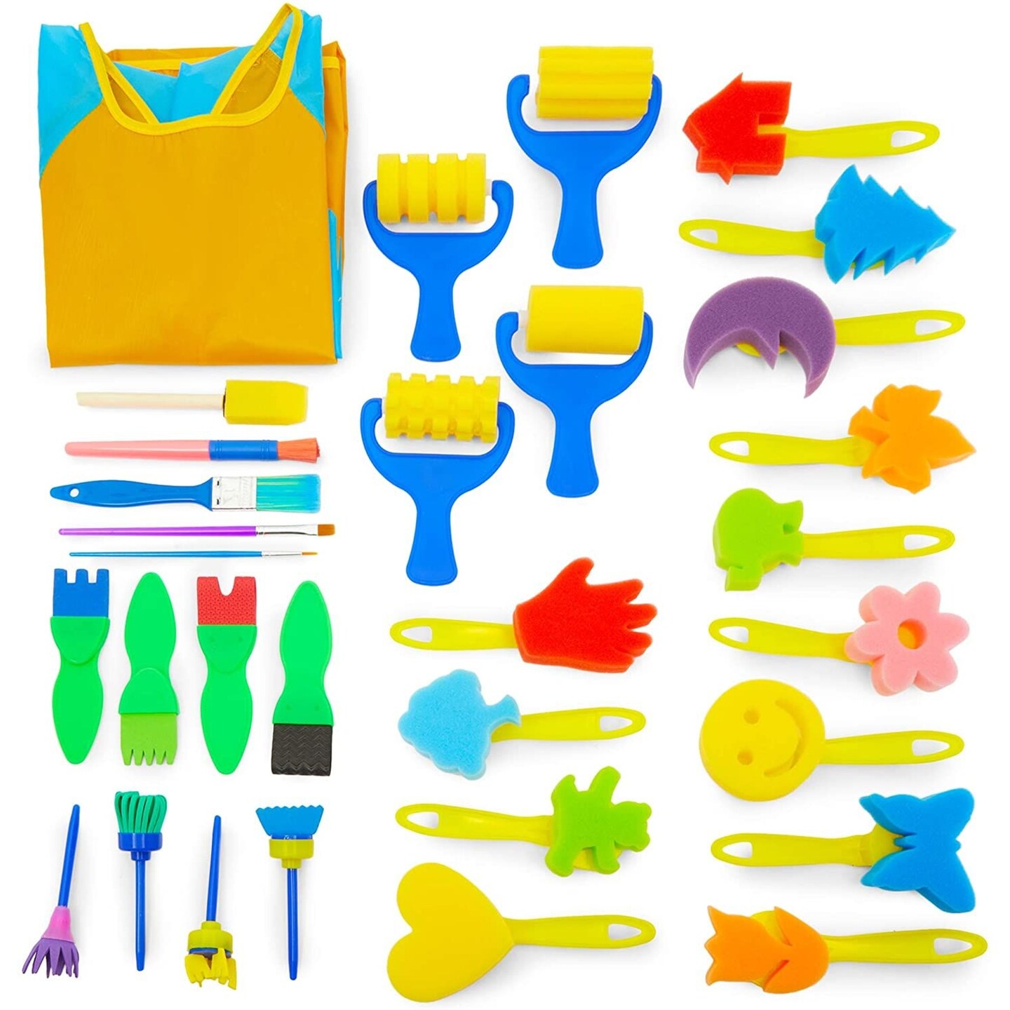 Foam Paint Brush Set for Kids Crafts with Stamps and Smock (31 Pieces)