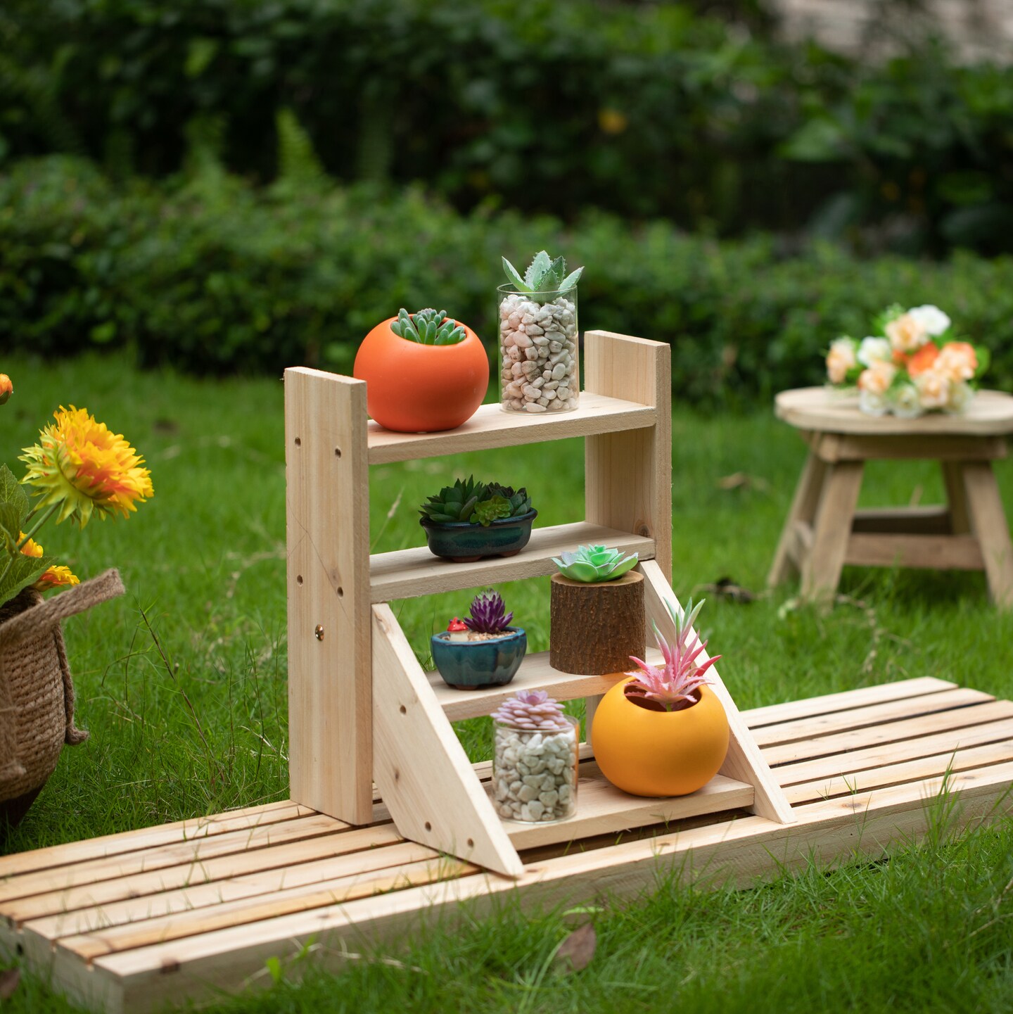 Flower Pots Plant Stand for Indoor Outdoor Wooden Shelves Planter Furniture with Multiple Shelves | Brown Flower Display Storage Rack for Living Room and Garden